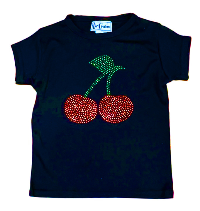 Dori Black Cherries Applique Ribbed Tee