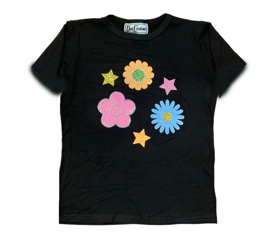 Dori Glitter Flower Ribbed S/S Top