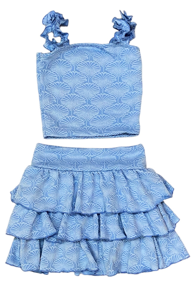 FBZ Blue Textured Skirt Set