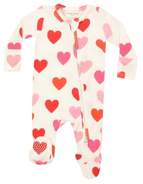 Angel Dear Hearts Ribbed Zip Footie
