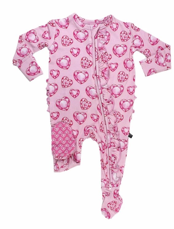 Lev Baby Pink Jade Ruffle Zip Footie