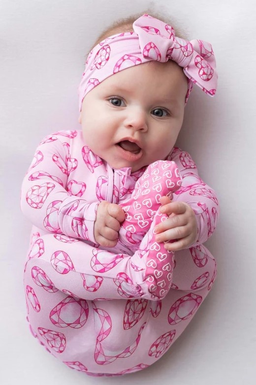 Lev Baby Pink Jade Ruffle Zip Footie