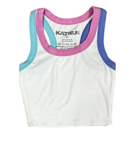KatieJ NYC Pink/Peri Trim Livi Crop Tank Top