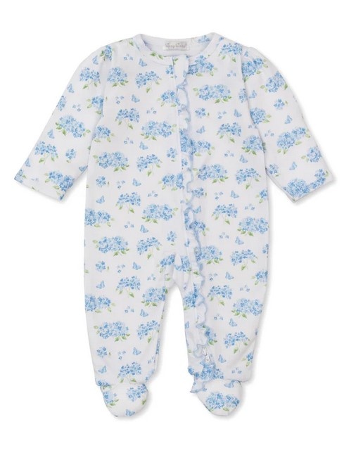 Kissy Kissy Blue Heavenly Hydrangeas Ruffle Zip Footie 0-3M