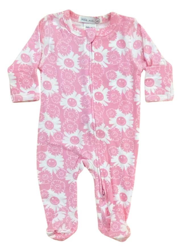 Little Mish Pink Flower Smiley Footie