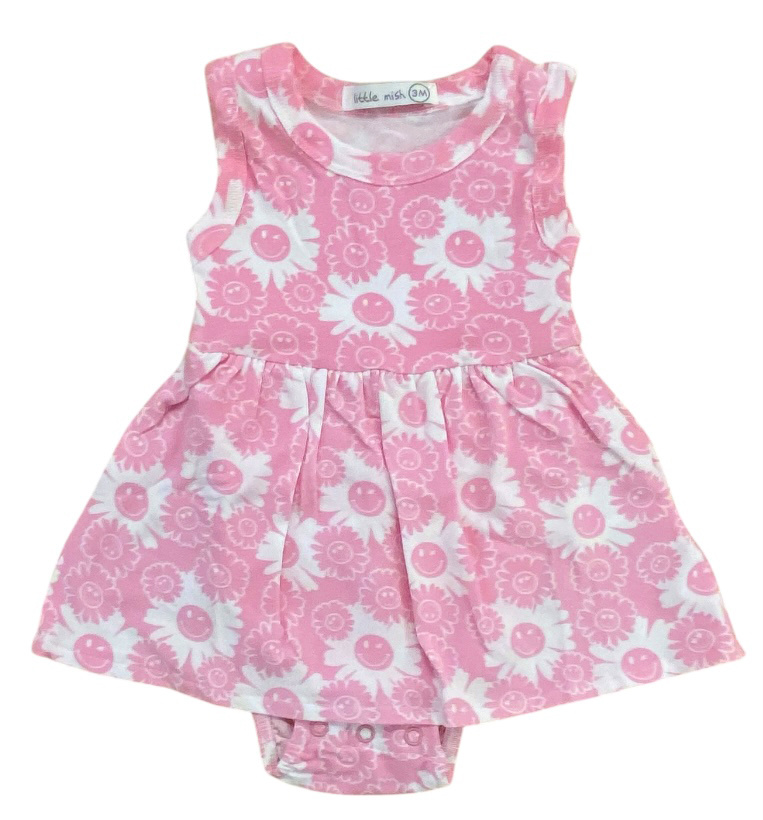 Little Mish Flower Smiley Onesie Dress