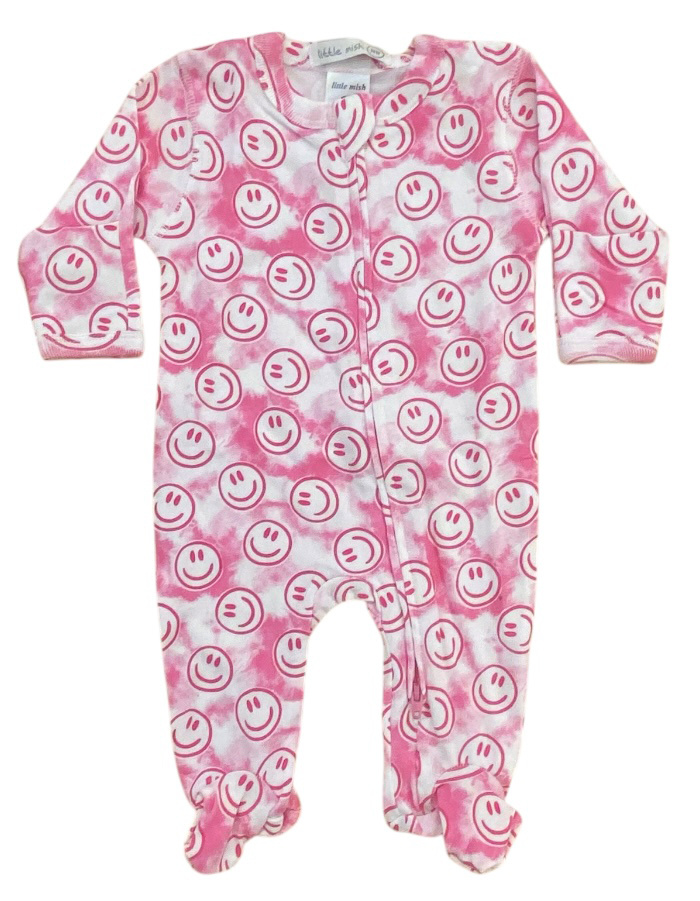 Little Mish Hot Pink TD Smiley Footie