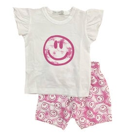Little Mish Hot Pink TD Smiley Short Set