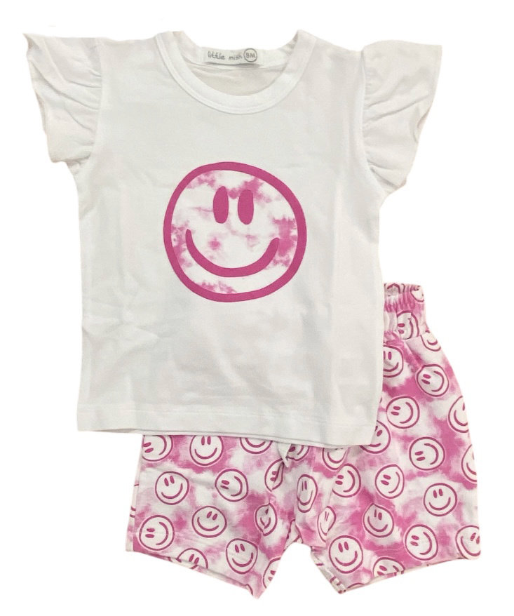 Little Mish Hot Pink TD Smiley Short Set