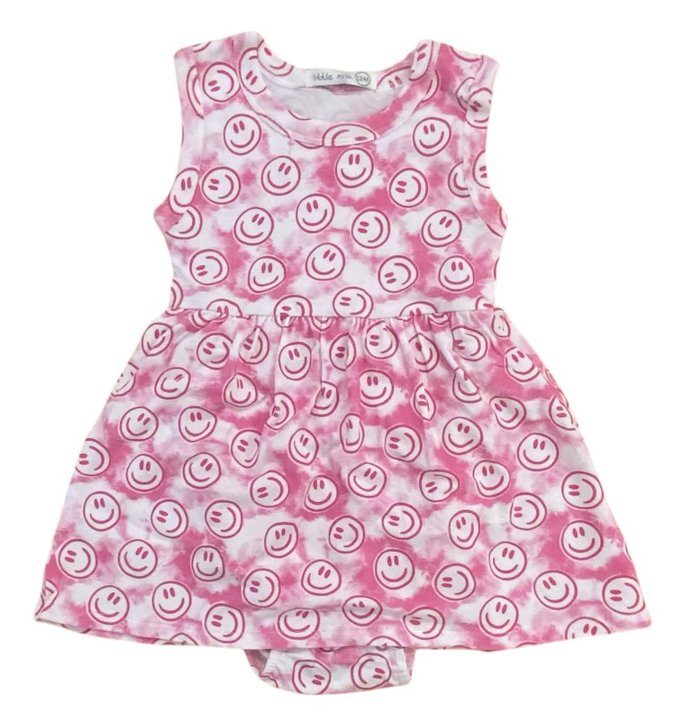 Little Mish Hot Pink TD Smiley Onesie Dress