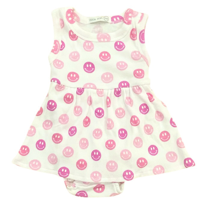 Little Mish Pink Happy Ribbed Onesie Dress