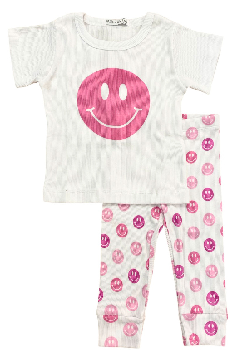 Little Mish Pink Happy Ribbed Set