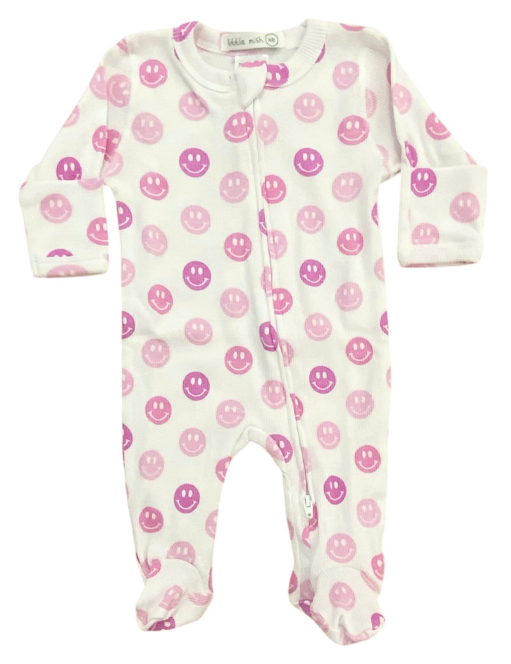 Little Mish Pink Happy Ribbed Footie