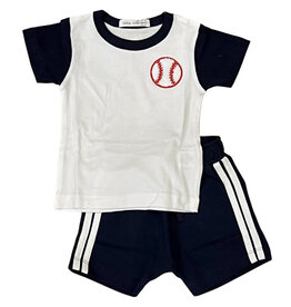 Little Mish Navy Baseball Patch Short Set
