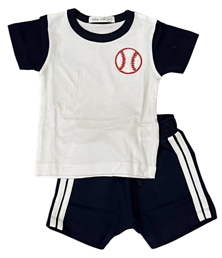 Little Mish Navy Baseball Patch Short Set