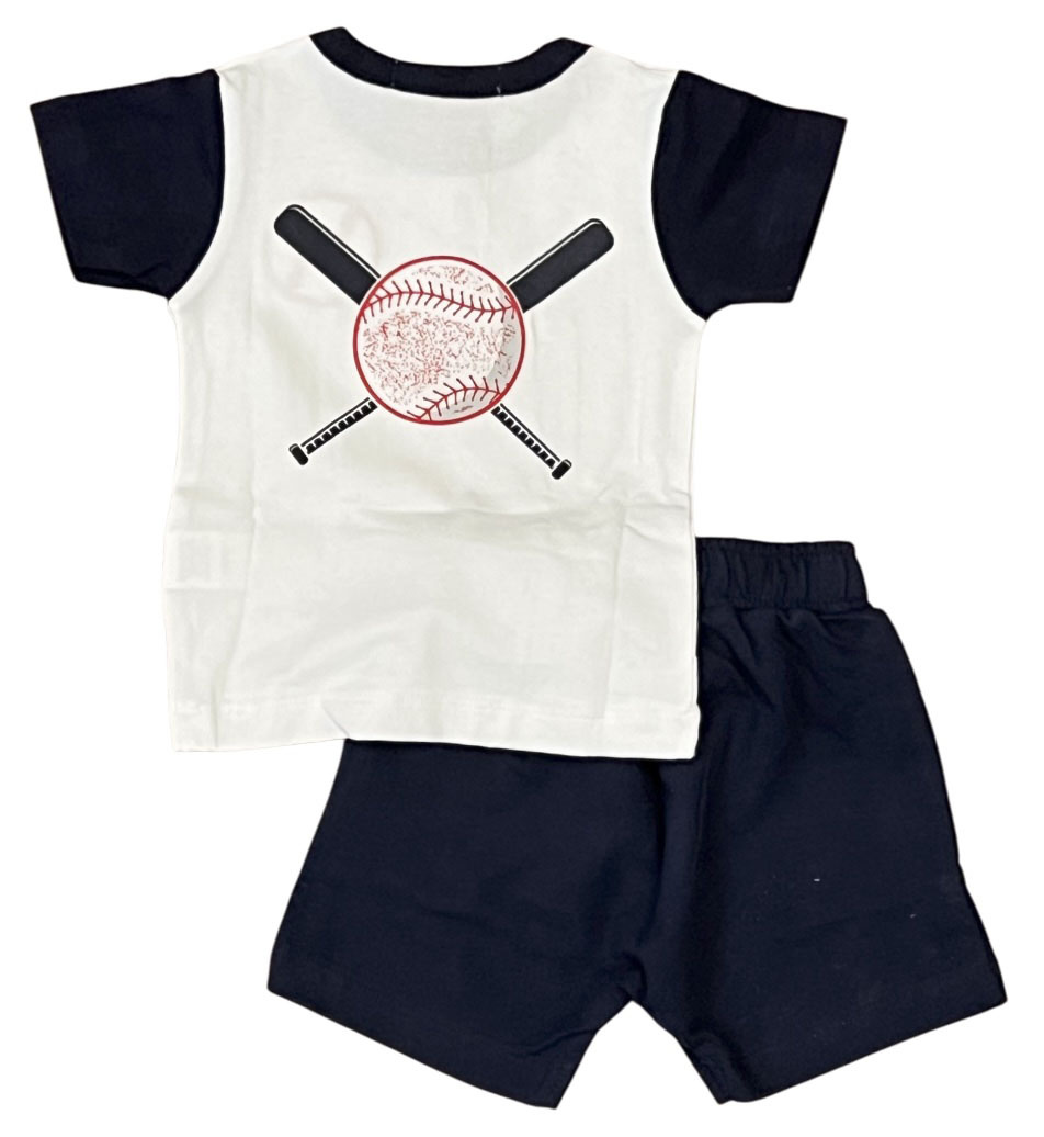 Little Mish Navy Baseball Patch Short Set