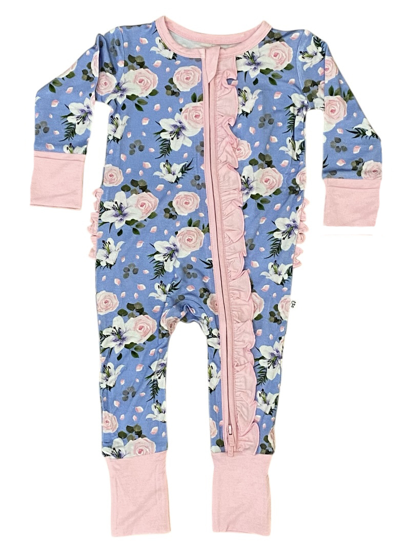 A & Co Lillian Floral Ruffle Convertible Footie