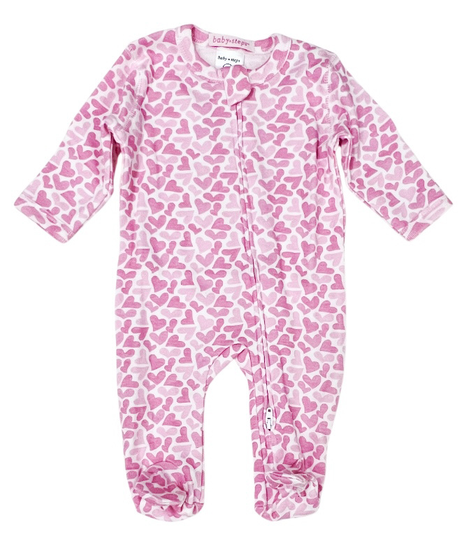 Baby Steps Pink Hearts  Footie