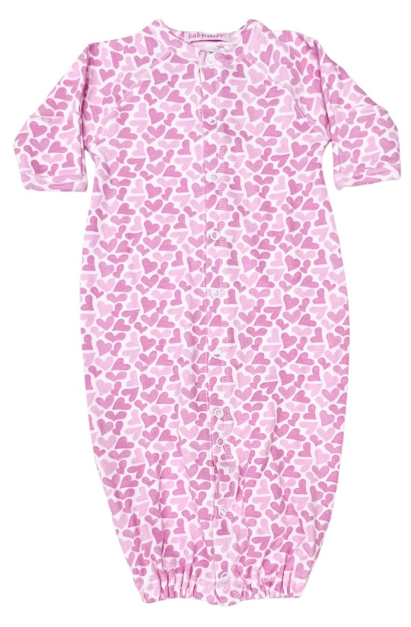 Baby Steps Pink Hearts Conv Gown NB