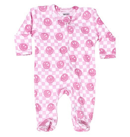 Baby Steps Pink Smile Check Footie