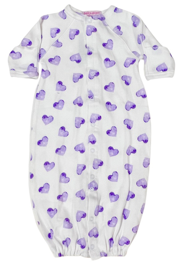 Baby Steps Lilac Watercolor Hearts Conv Gown NB