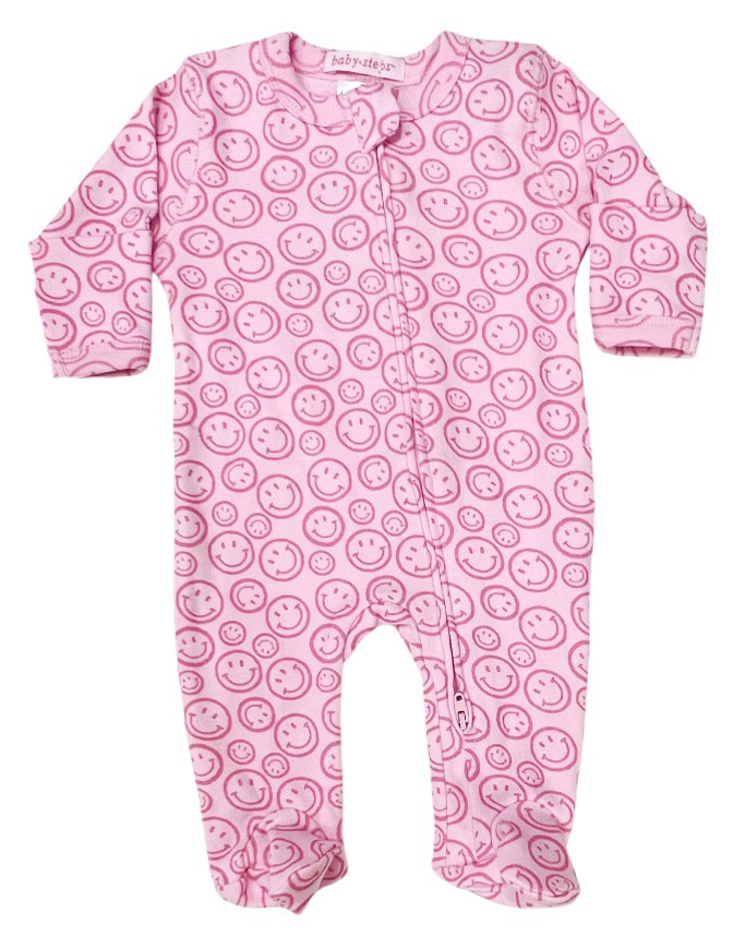 Baby Steps Pink Chalk Smileys Footie