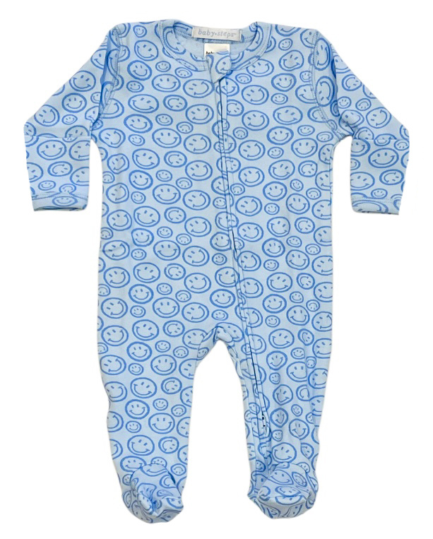 Baby Steps Blue Chalk Smileys Footie