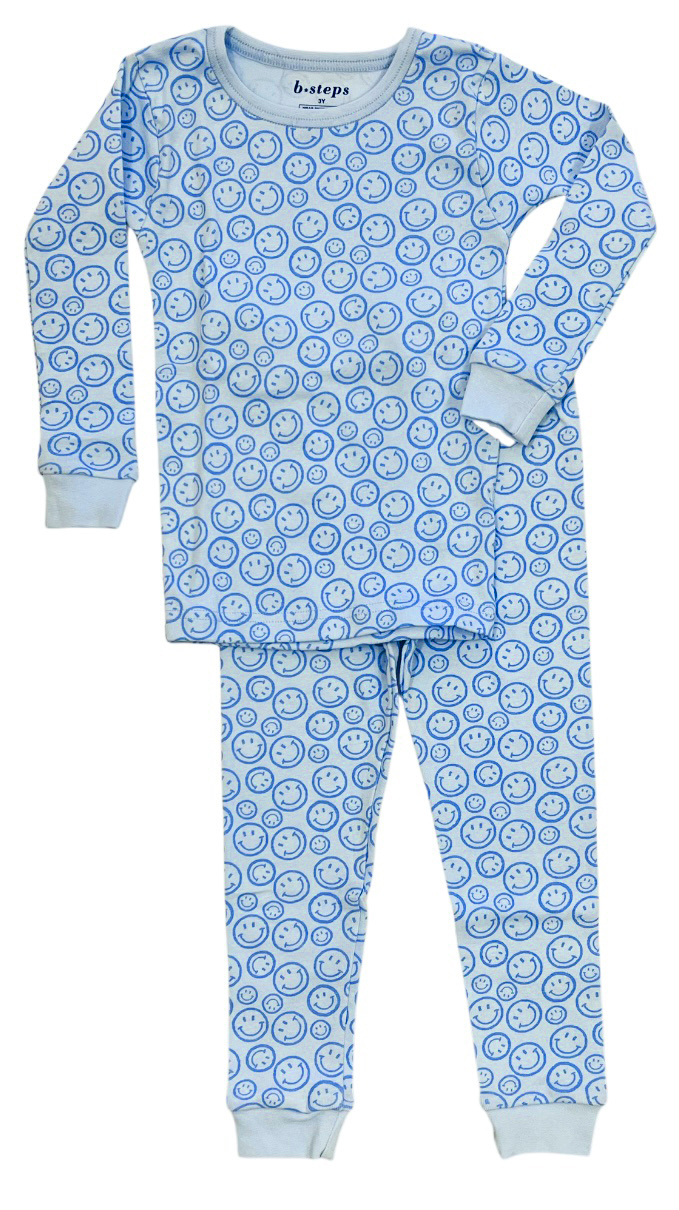 Baby Steps Blue Chalk Smileys PJ Set