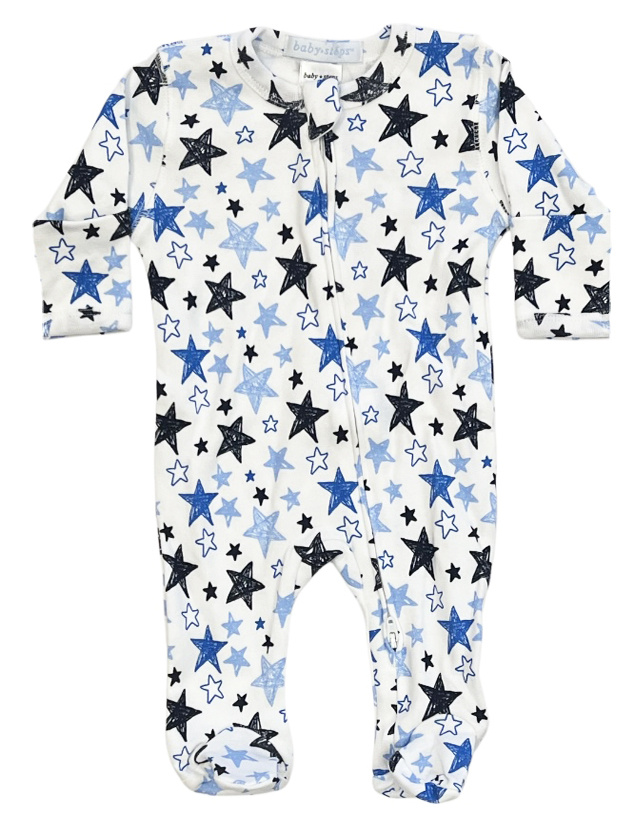 Baby Steps Blue Doodle Star Footie