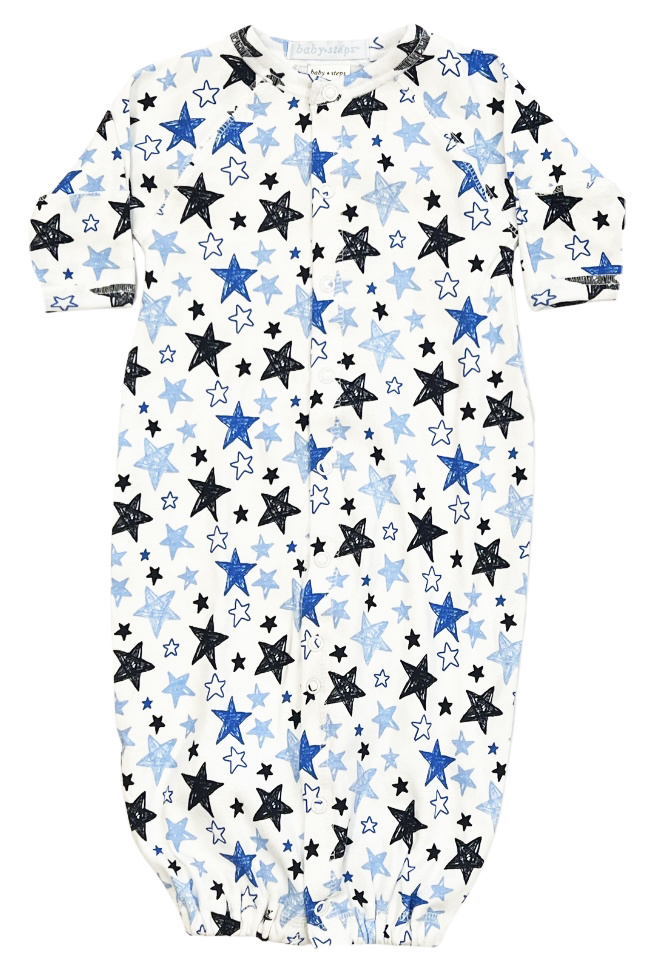 Baby Steps Blue Doodle Star Conv Gown NB
