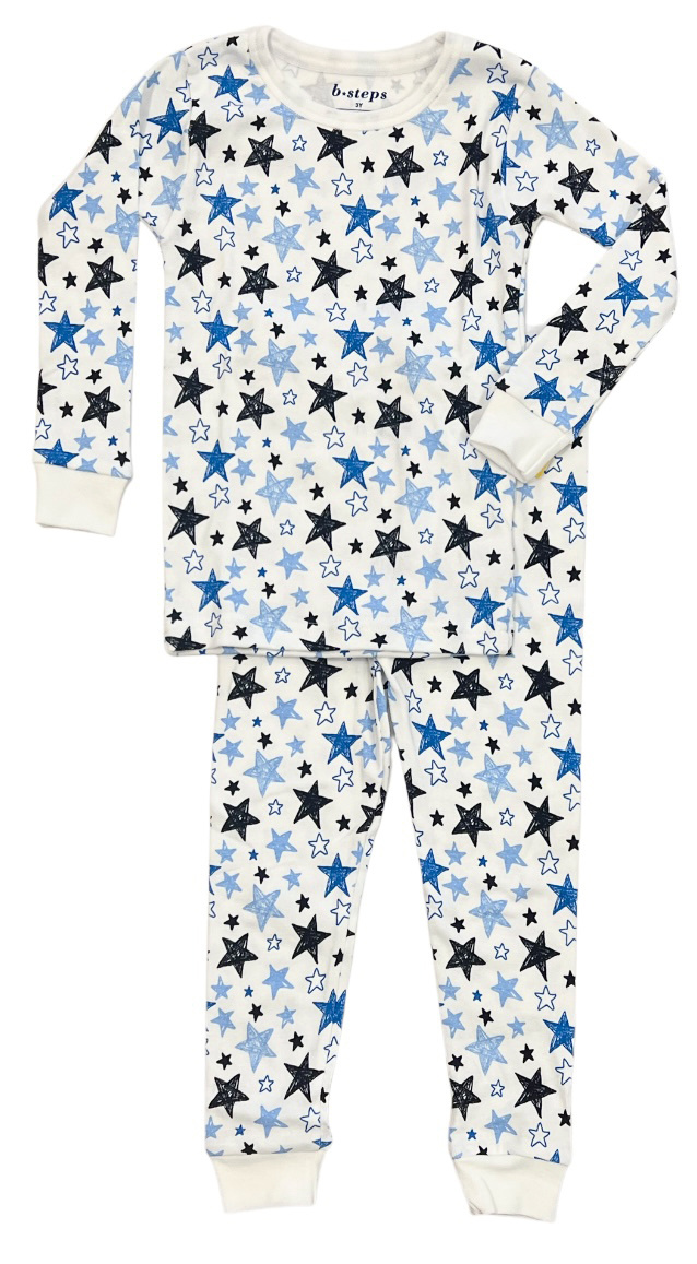Baby Steps Blue Doodle Star Infant PJ Set