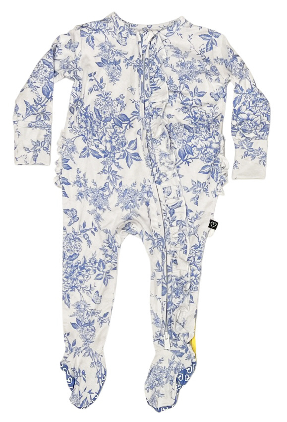 Lev Baby Blue Floral Ruffled Footie