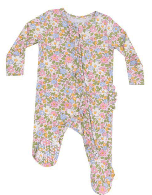 Angel Dear Calico Floral Ruffle Zip Footie