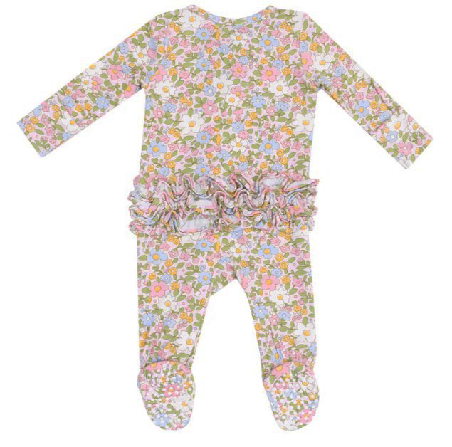Angel Dear Calico Floral Ruffle Zip Footie