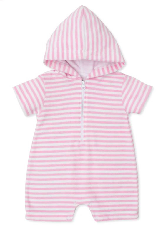 Kissy Kissy Pink Cabana Stripes Terry Romper