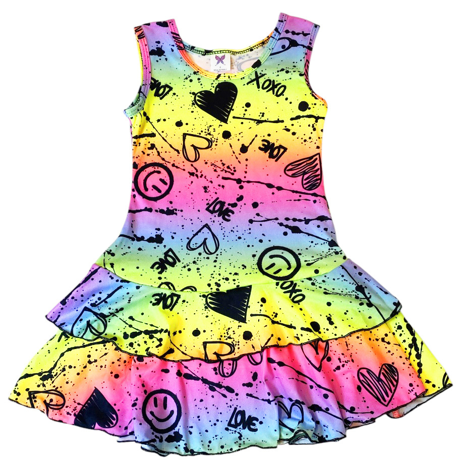 Social Butterfly Neon Graffiti Ruffle Dress