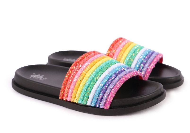 Lola and the Boys Black Glitter Rainbow Slides