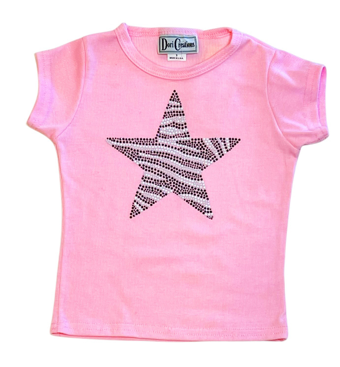 Dori Pink Ribbed Zebra Star Tee