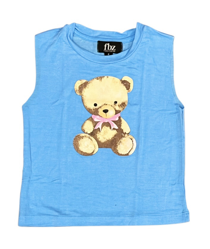 FBZ Neon Blue Bow Bear Tank Top