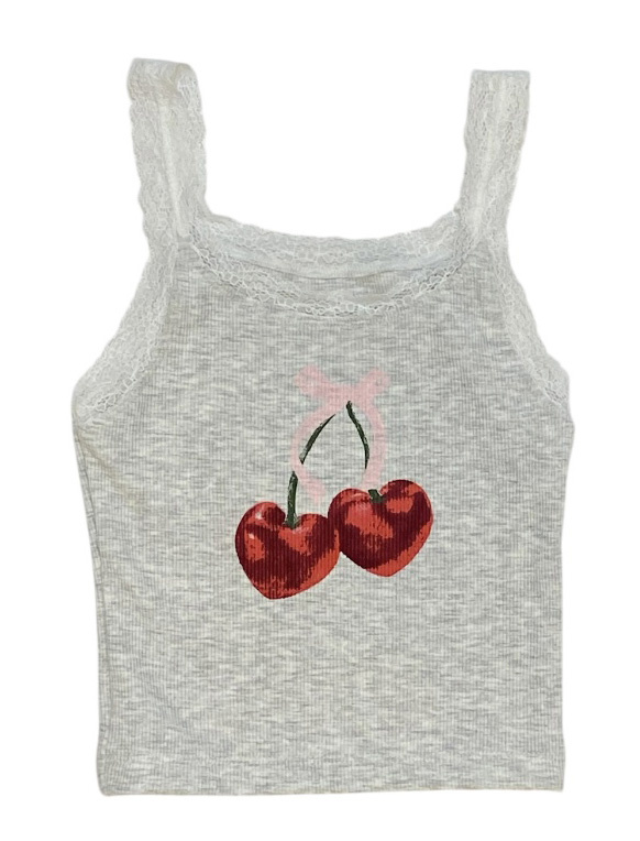 FBZ Cherry Bow Floral Lace Edge Tank Top