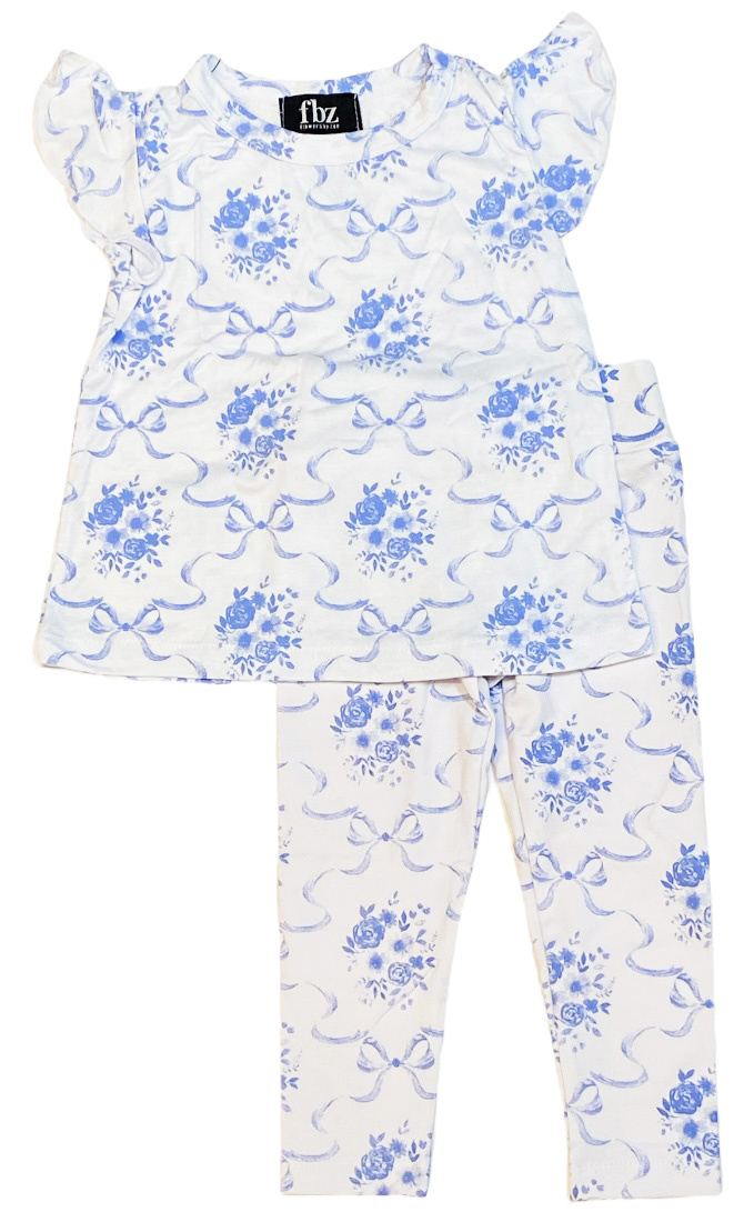 FBZ Blue Ribbon Floral Toddler Legging Set