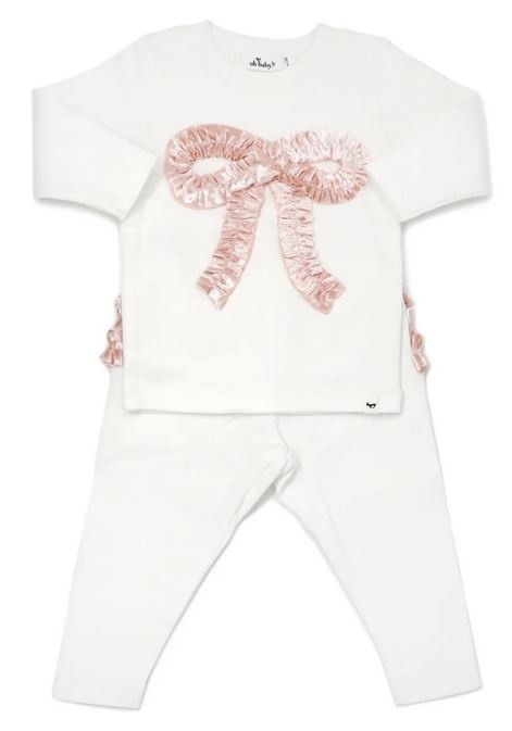 Oh Baby Pink Velvet Bow & Ruffle 2 pc set