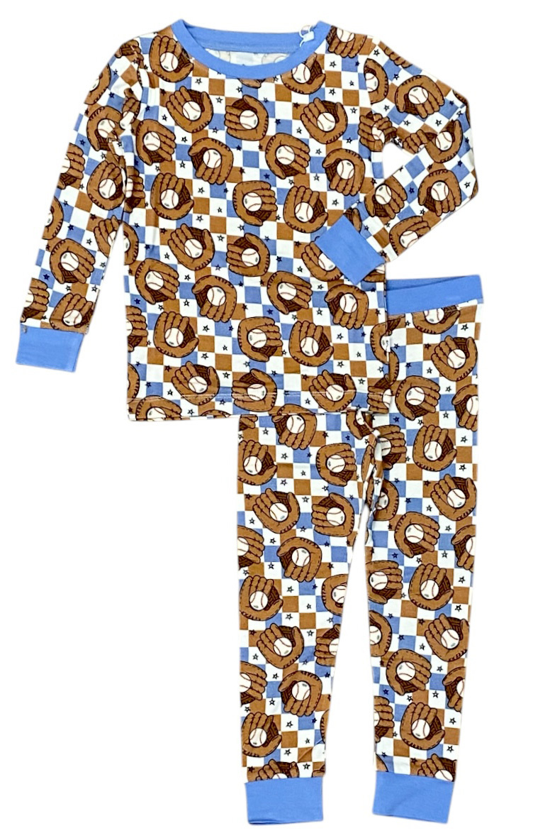 Dream Blue Baseball Check PJ Set