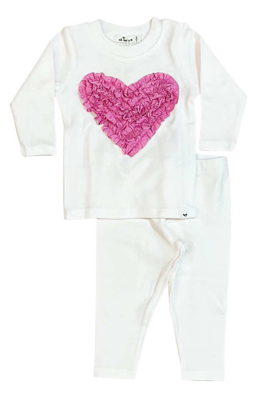 Oh Baby Pink Sparkle Ruffle Heart 2 pc Set