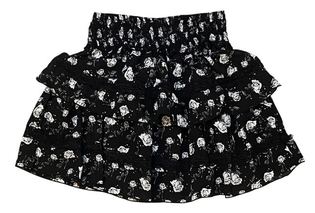 FBZ Blk/Wht Roses Chiffon Skirt