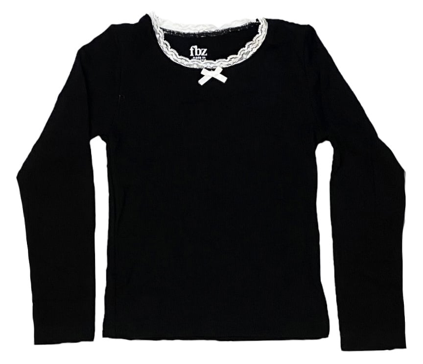 FBZ Black Lace Trim Ribbed Top