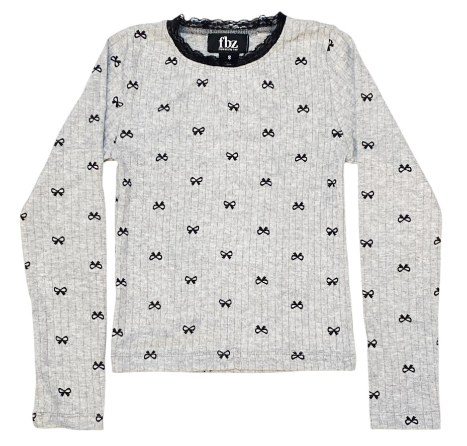 FBZ Grey Bow Wide Ribbed Top