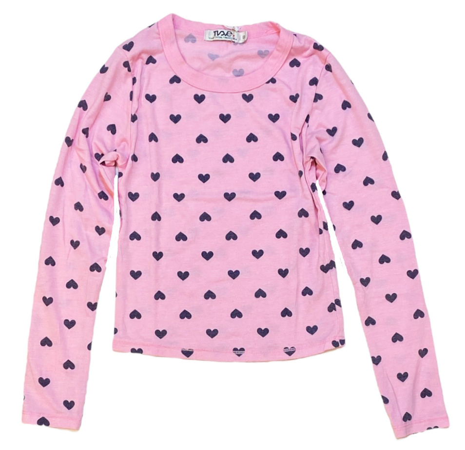 T2Love Pink/Navy Hearts LS Top