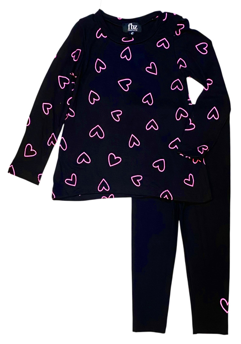 FBZ Black Pink Heart Toddler Legging Set
