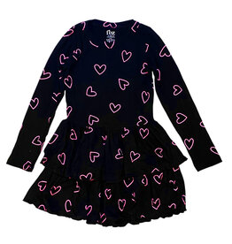 FBZ Black Pink Heart Ruffle Dress